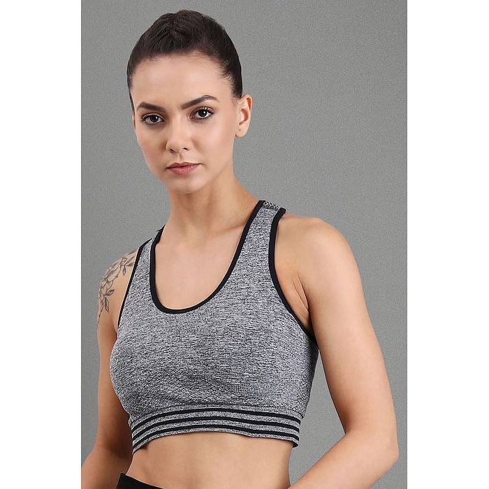 

Clovia Melange Grey Padded Seamless Sports Bra with Racerback - BR1868P05, Dark grey