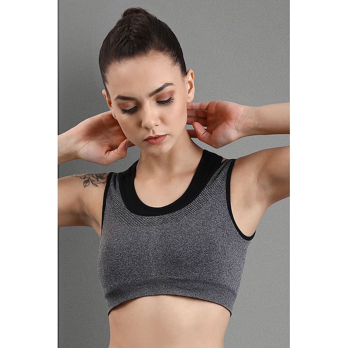 

Clovia Grey Padded Seamless Sports Bra with Racerback - BR1867P05, Dark grey