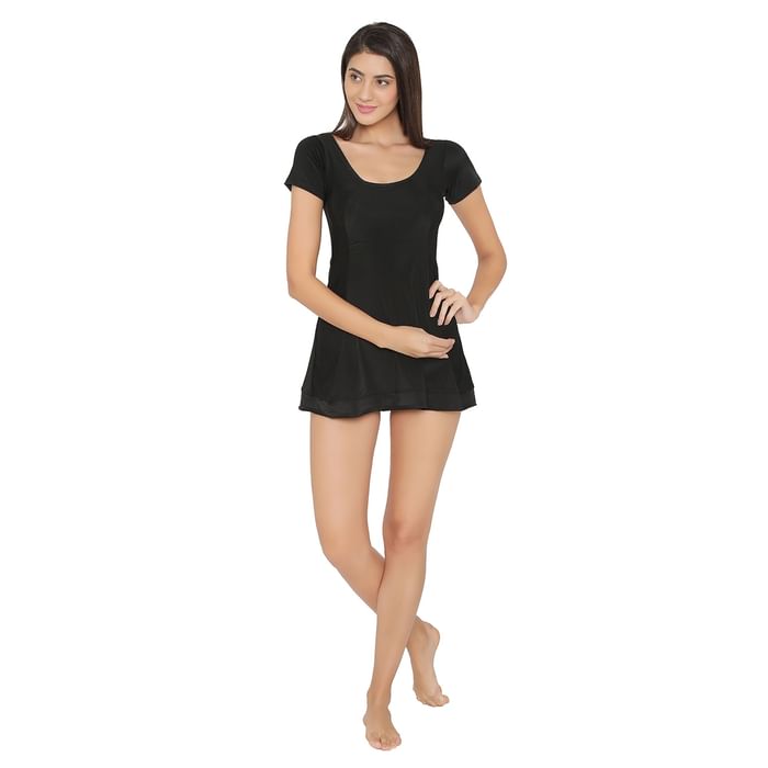 

Clovia Padded Swimdress with Attached Shorts - Black - SM0073P13