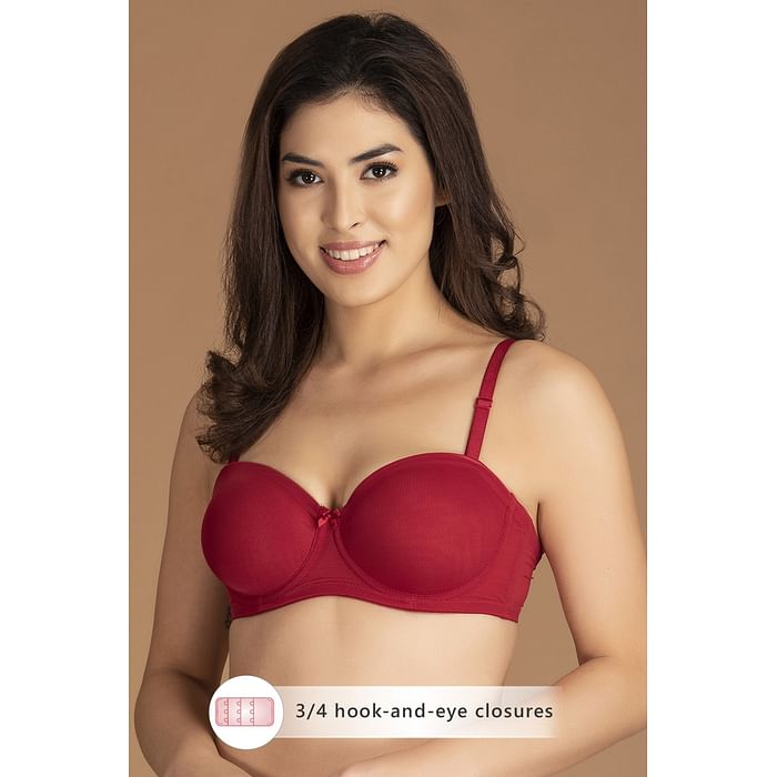 

Clovia Padded Underwired Full Cup Multiway Strapless T-shirt Bra in Maroon with Balconette Style - BR1266R09