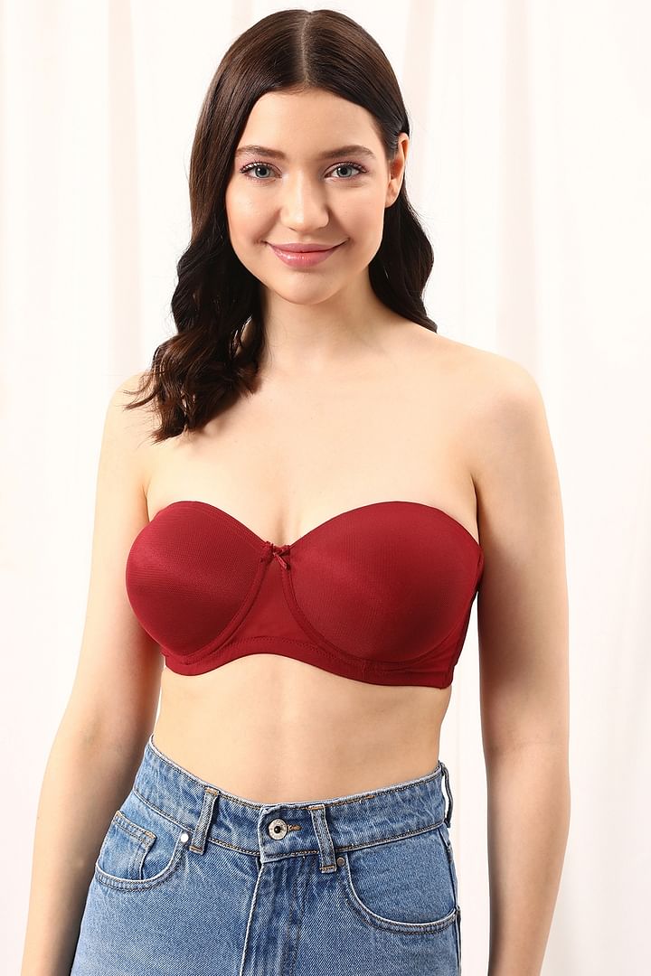 Clovia Women's Padded Underwired Full Cup Balconette Style Strapless  T-Shirt Bra in Maroon