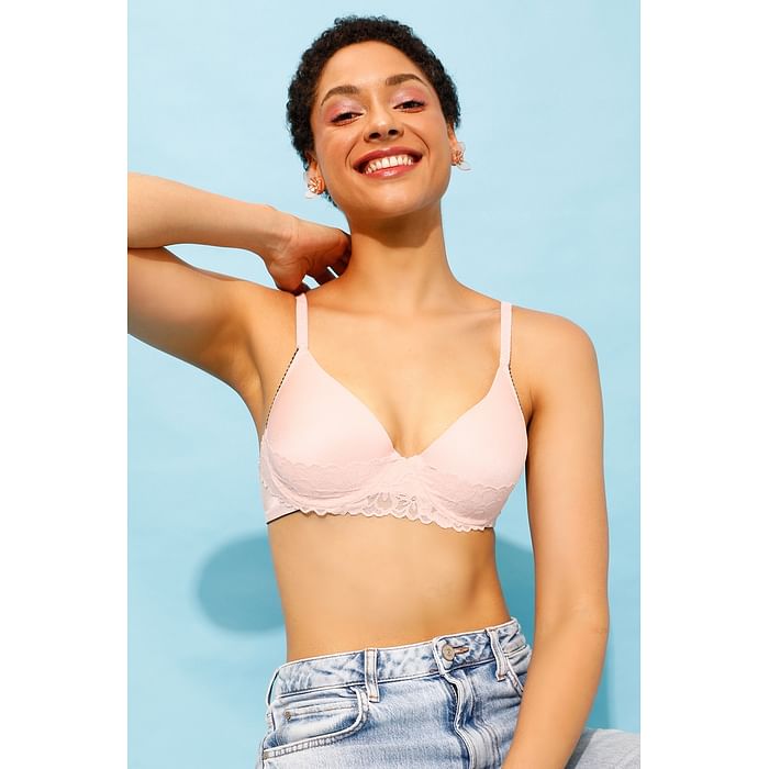 

Clovia Level 1 Push-Up Padded Underwired Demi Cup Bra in Soft Pink - BR2394P22, Light pink