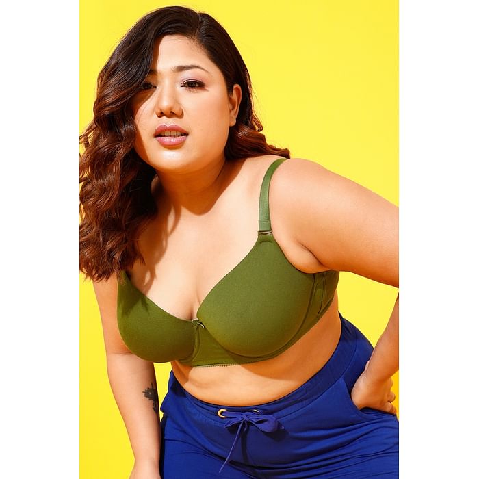 

Clovia Padded Underwired Full Cup Multiway T-shirt Bra in Green - Cotton - BR2414P17, Dark green