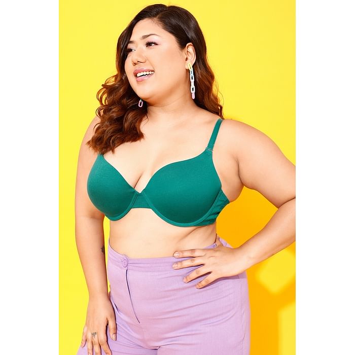 

Clovia Level 1 Padded Underwired Full Cup Multiway T-shirt Bra in Teal Green - Cotton - BR2417P17, Dark green