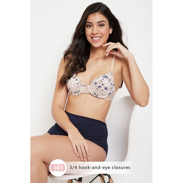 

Clovia Padded Underwired Demi Cup Printed Bra in Beige - BR2214P18, White