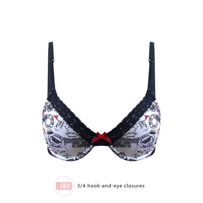 

Clovia Non-Padded Underwired Demi Cup Printed Bra in White - Lace - BR2295P18