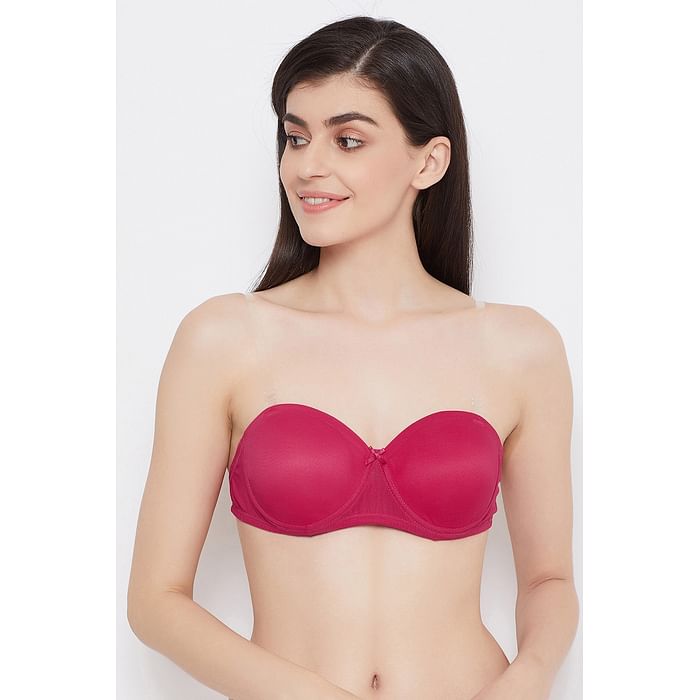 

Clovia Invisi Padded Underwired Full Cup Strapless Balconette Bra in Magenta with Transparent Straps and Band - BR1925P14, Pink