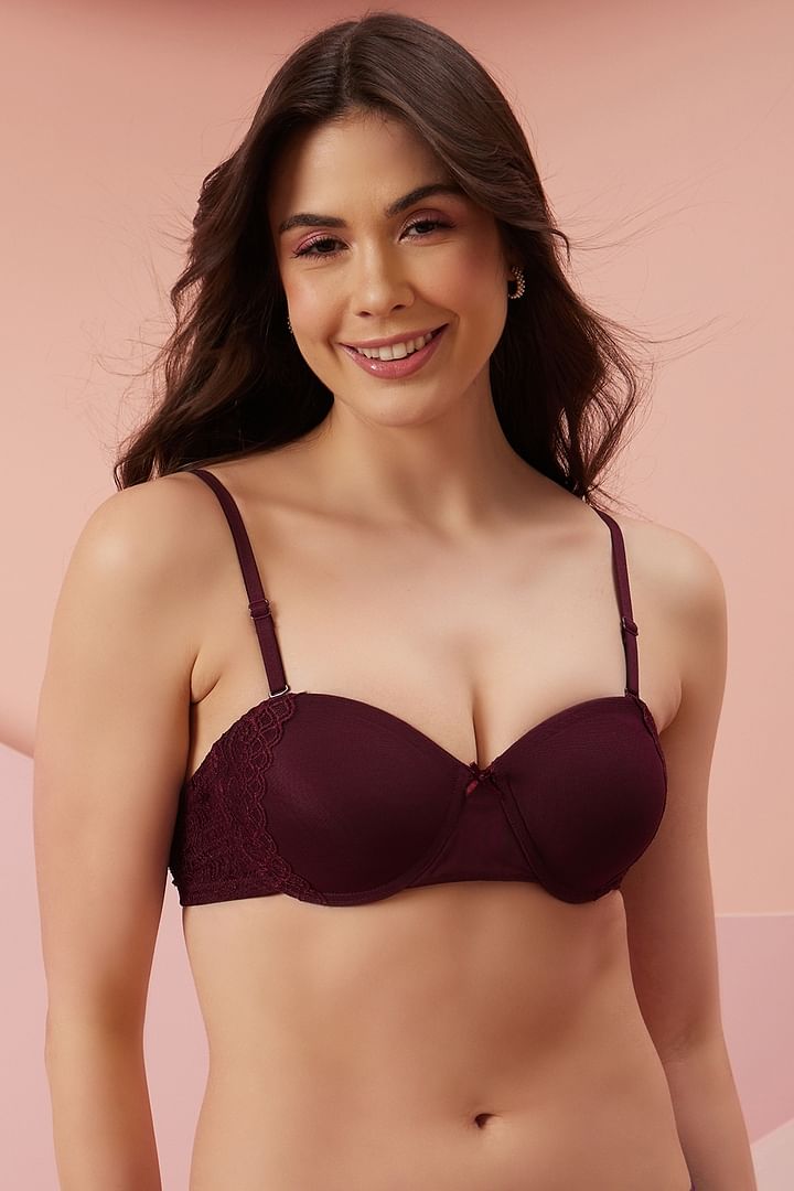 Buy Padded Underwired Demi Cup Strapless Balconette Bra in Wine Colour  Online India, Best Prices, COD - Clovia - BR1538P15