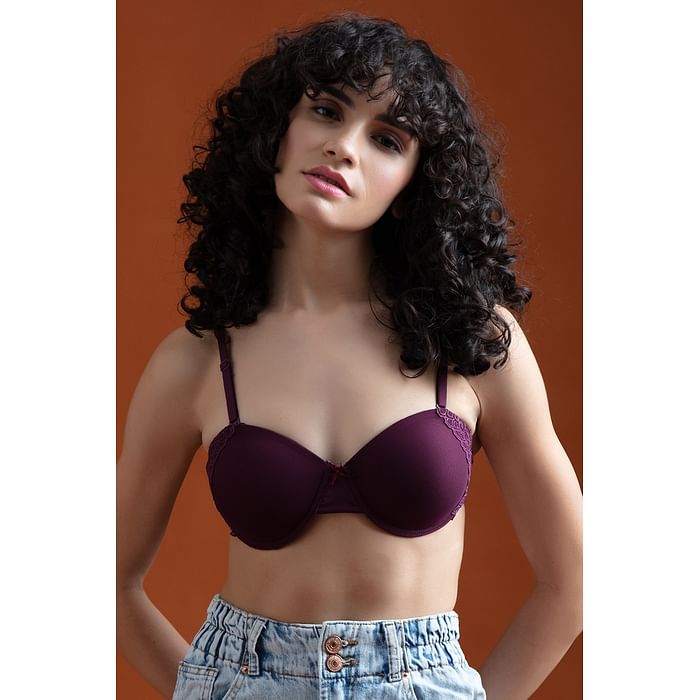 

Clovia Padded Underwired Demi Cup Strapless Balconette Bra in Wine Colour - BR1538P15, Purple