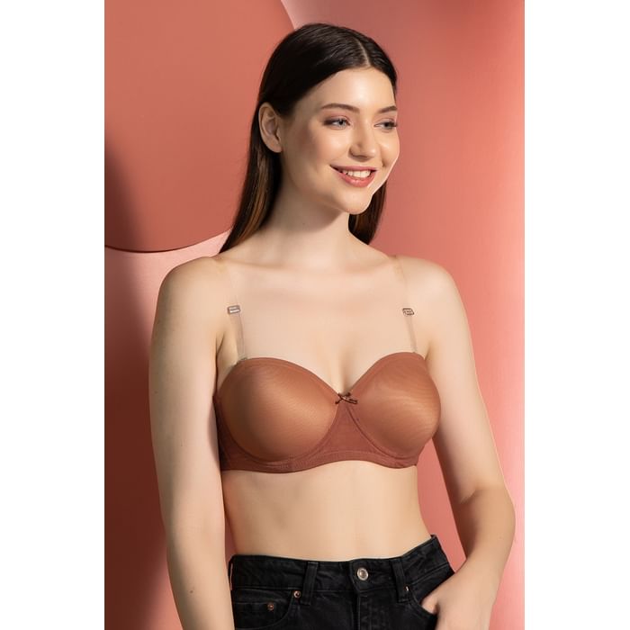 

Clovia Padded Underwired Demi Cup Strapless T-shirt Bra with Transparent Straps & Band in Nude Colour - BR1925A24