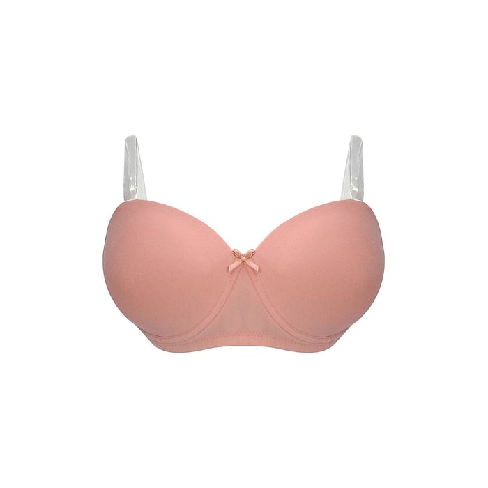 

Clovia Padded Underwired Demi Cup Strapless T-shirt Bra with Transparent Straps & Band in Peach Colour - BR1925P34, Teal