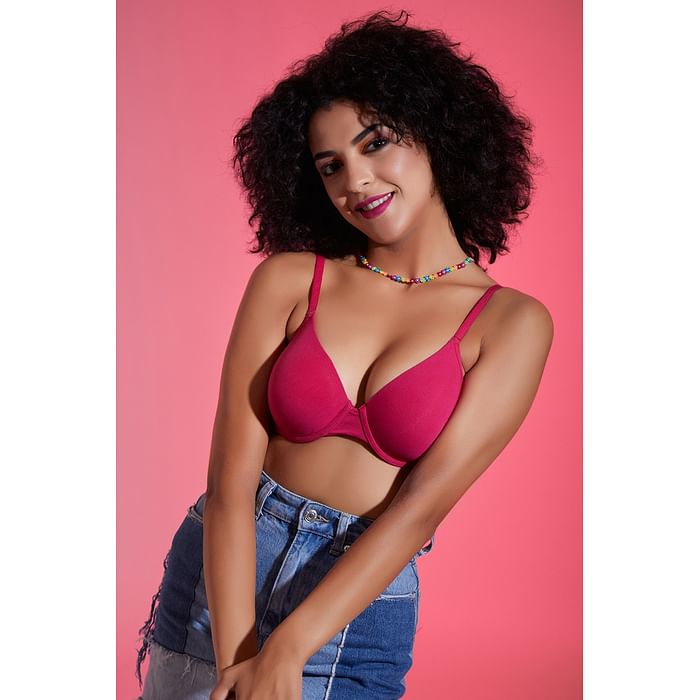 

Clovia Padded Underwired Demi Cup T-shirt Bra in Hot Pink - Cotton - BR1269P14