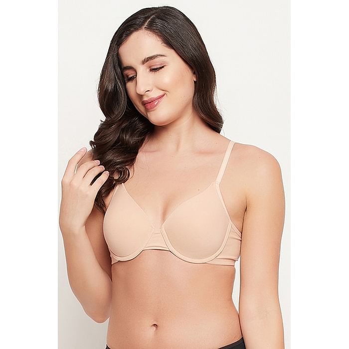 

Clovia Padded Underwired Demi Cup T-shirt Bra in Nude Colour - Cotton - BR1269P24