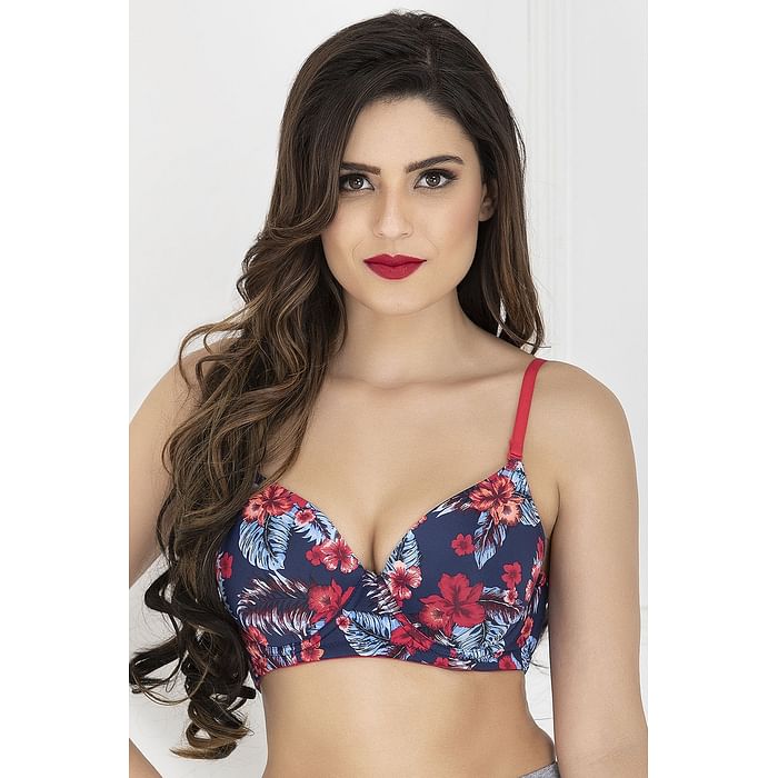 

Clovia Padded Underwired Floral Print Multiway T-Shirt Bra - BR1606P08, Navy