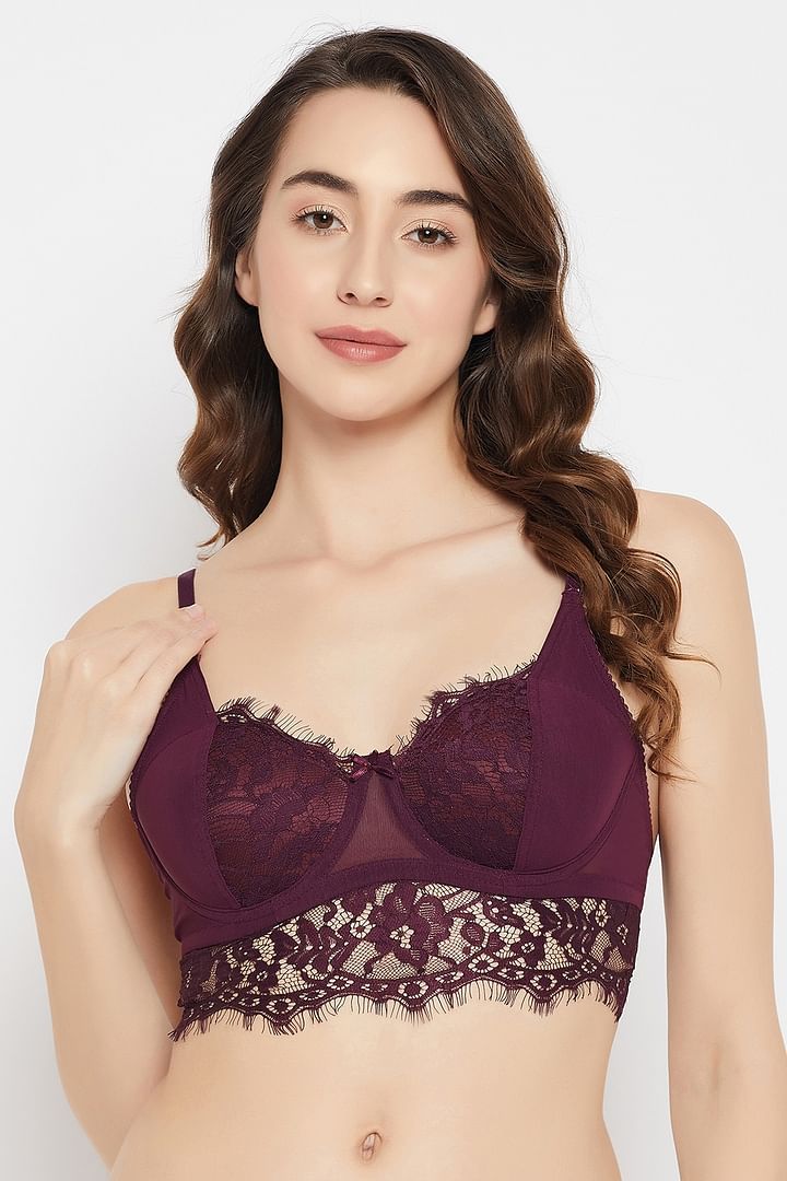 Buy Padded Underwired Full Cup Bralette in Wine Colour - Lace Online India,  Best Prices, COD - Clovia - BR1965P15