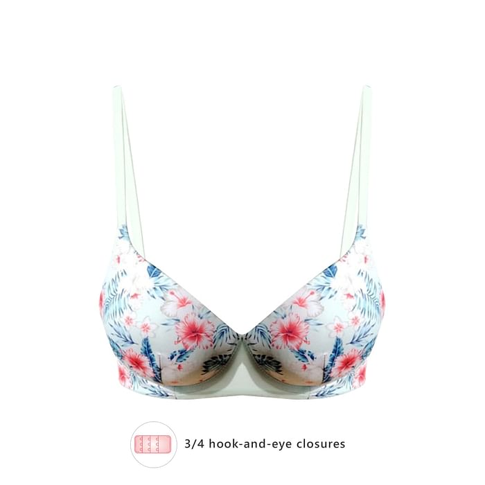 

Clovia Padded Underwired Full Cup Floral Print T-shirt Bra in Light Blue - BR2287P03