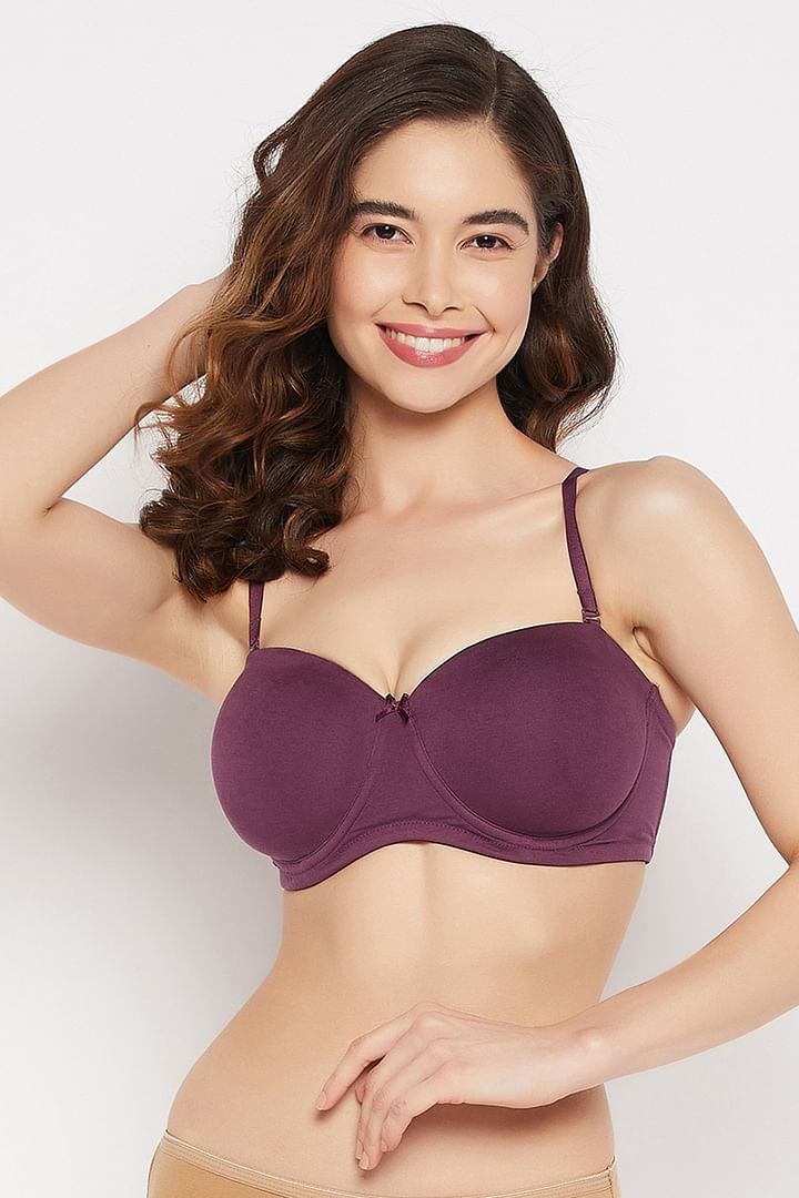 Buy Padded Underwired Full Cup Multiway Strapless Balconette Bra in Violet  - Cotton Online India, Best Prices, COD - Clovia - BR1368R15