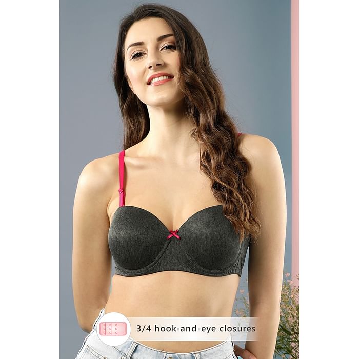 

Clovia Padded Underwired Full Cup Multiway Strapless Bra in Dark Grey with Balconette Style - BR2107P05