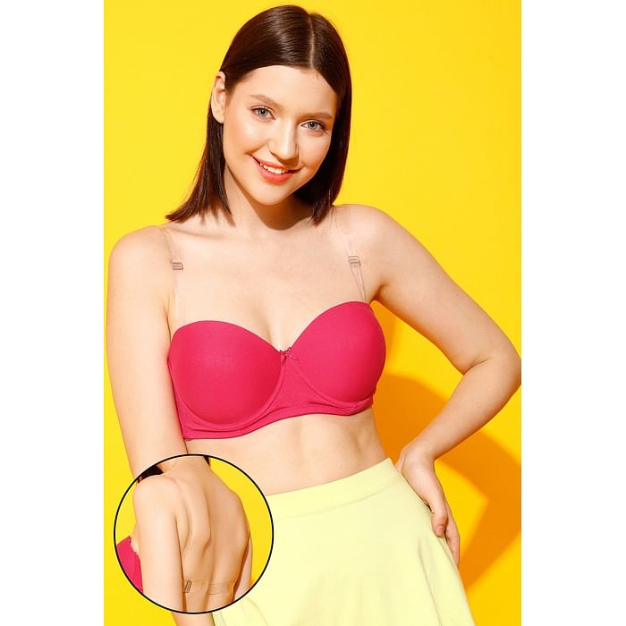 

Clovia Invisi Padded Underwired Full Cup Strapless Balconette Bra in Magenta with Transparent Straps & Band - BR2516P14, Pink