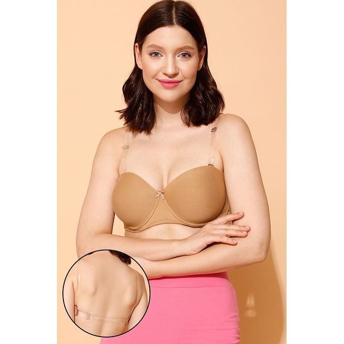 

Clovia Invisi Padded Underwired Full Cup Strapless Balconette Bra in Nude Colour with Transparent Straps & Band - Cotton - BR2516P24