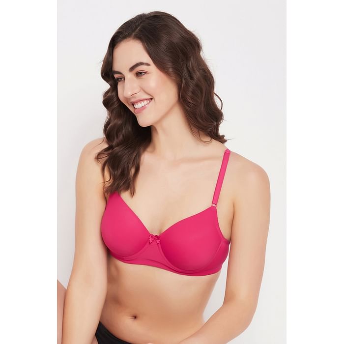 

Clovia Padded Underwired Full Cup T-shirt Bra in Magenta - BR2513P14, Pink
