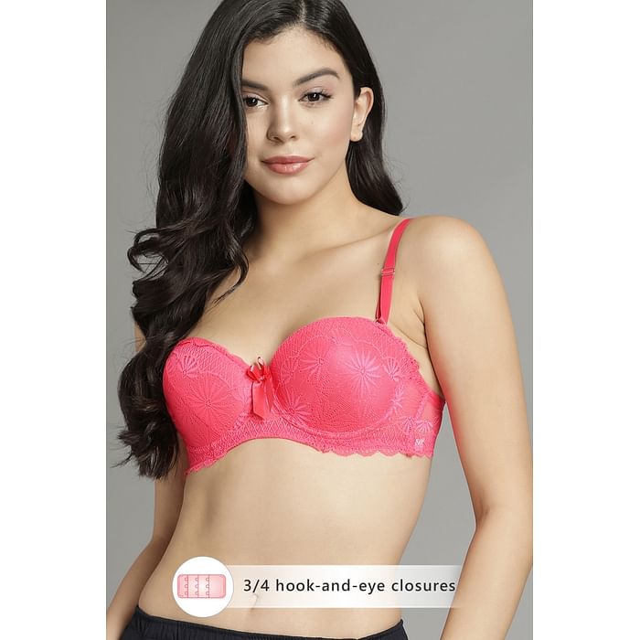 

Clovia Level 1 Push Up Underwired Balconette Bra in Dark Pink - Lace - BR1990A14
