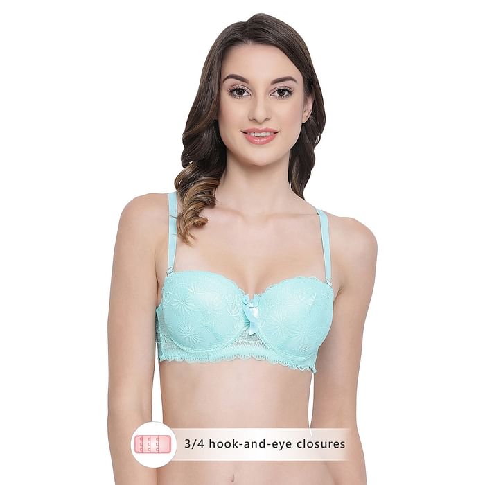 

Clovia Padded Underwired Level 1 Push Up Balconette Bra in Light Blue - Lace - BR1990A03