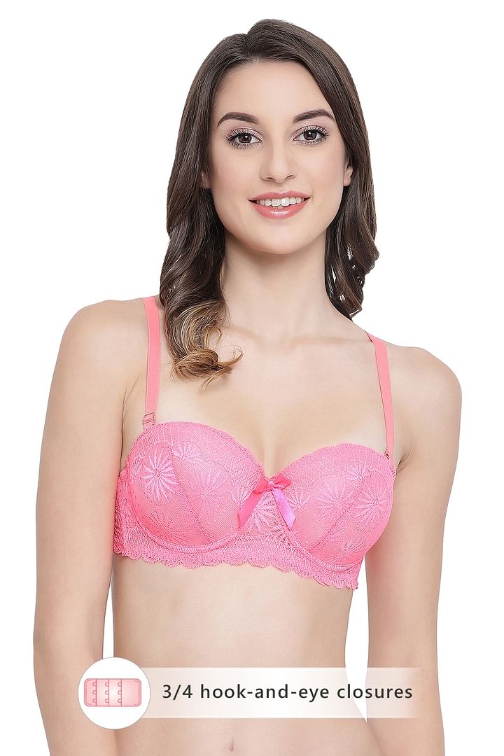 Buy Level 1 Push-Up Underwired Demi Cup Balconette Bra in Light Pink - Lace  Online India, Best Prices, COD - Clovia - BR1990P22