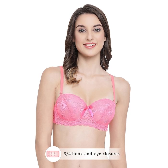 

Clovia Level 1 Push-Up Underwired Demi Cup Balconette Bra in Light Pink - Lace - BR1990P22