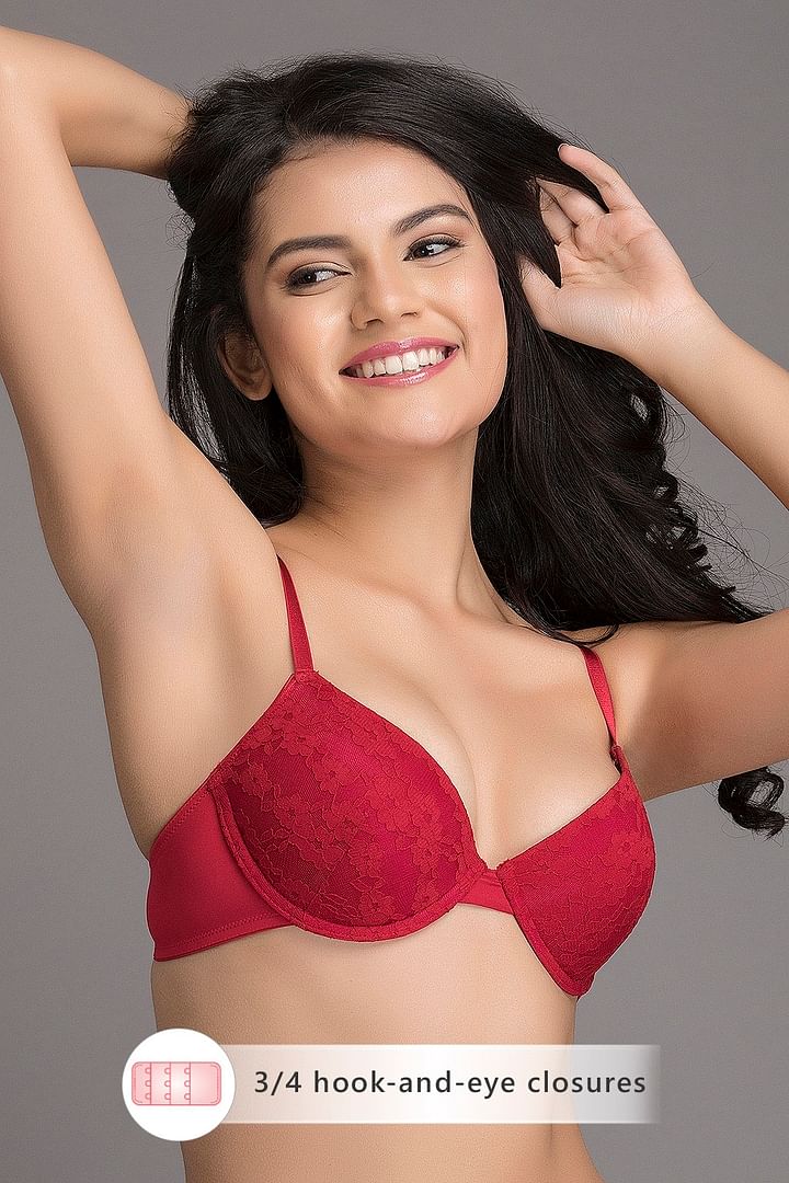 Buy online Red Lace Push Up Bra from lingerie for Women by Clovia for ₹689  at 47% off