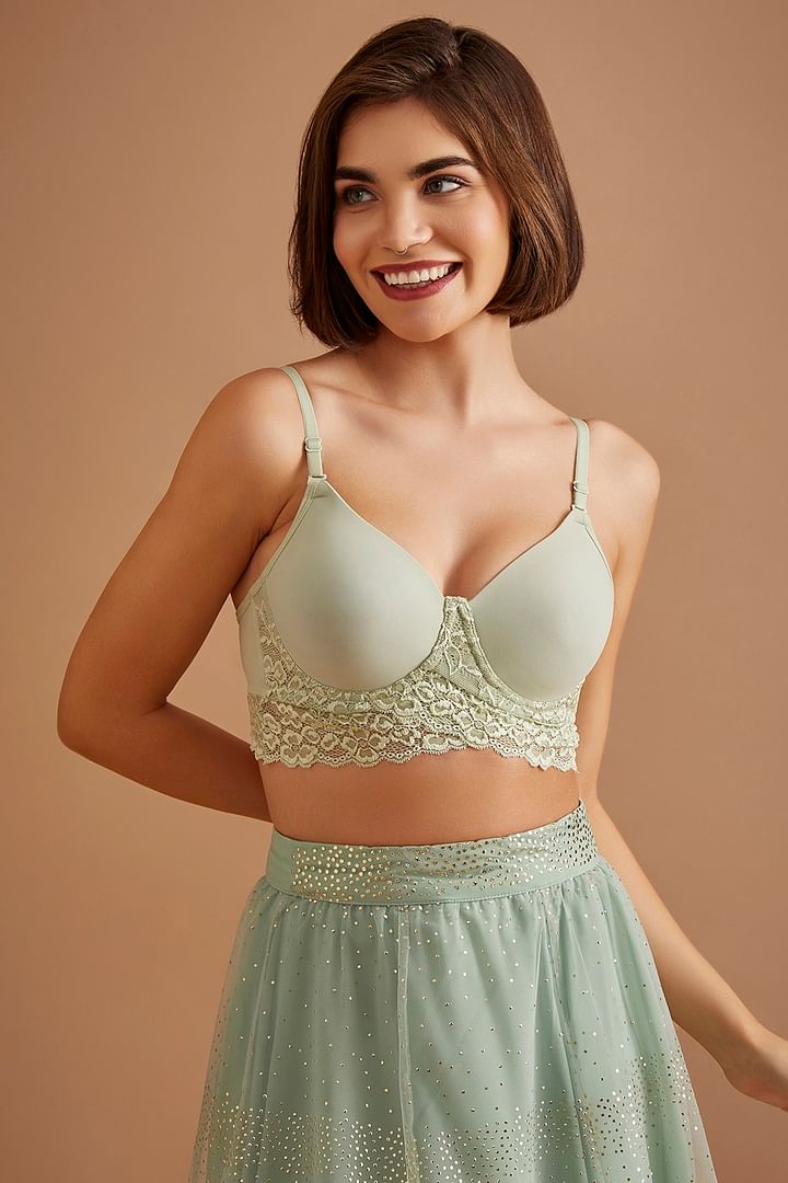 Buy Padded Underwired Longline Bralette in Sage Green - Lace Online India,  Best Prices, COD - Clovia - BR2047R11