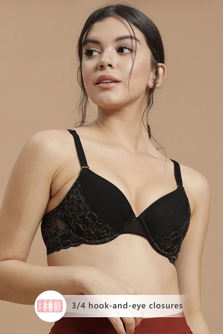 Buy Padded Underwired Demi Cup Bra in Black - Lace Online India, Best  Prices, COD - Clovia - BR2377Q13