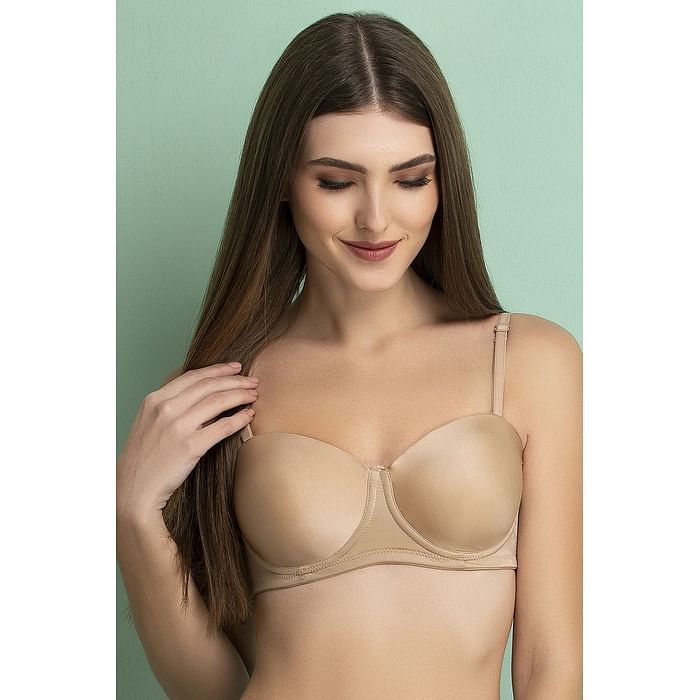 

Clovia Padded Underwired Strapless T-Shirt Bra with Balconette Style - BR1554P24, Nude-colour