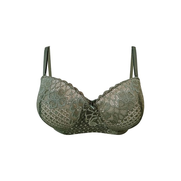 

Clovia Padded Wired Full Cup Strapless Balconette Bra in Olive Green - Lace - BR2157K17, Dark green