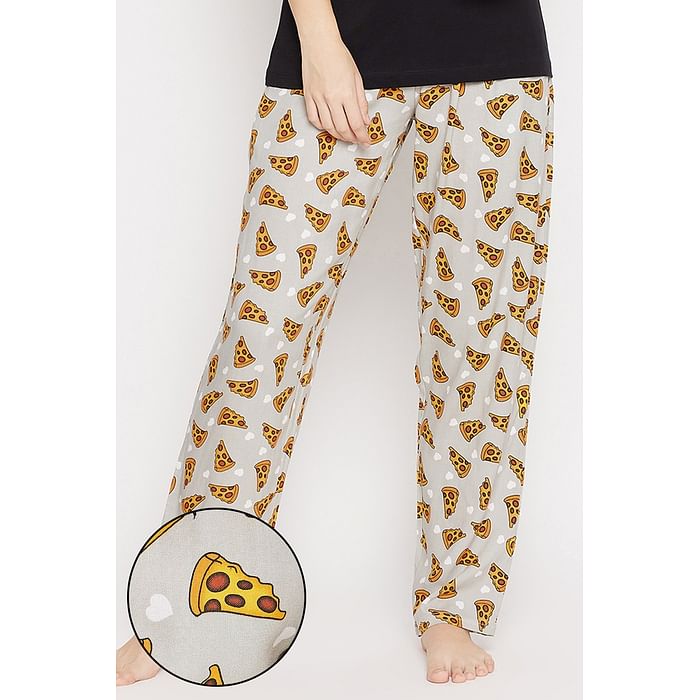 

Clovia Pizza Print Pyjama in Grey - Rayon - LB0198P01, Light grey