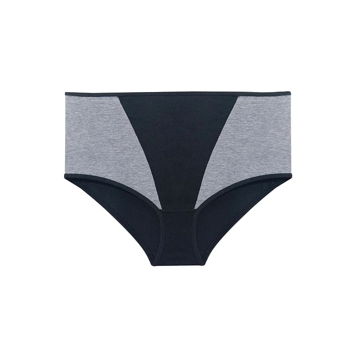 

Clovia High Waist Hipster Panty in Black with Grey Panels - Cotton - PN1725I13