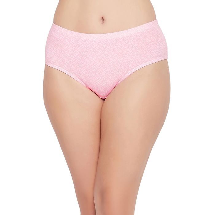 

Clovia Mid Waist Spiral Print Hipster Panty in Baby Pink with Inner Elastic - Cotton - PN2378A22, Light pink