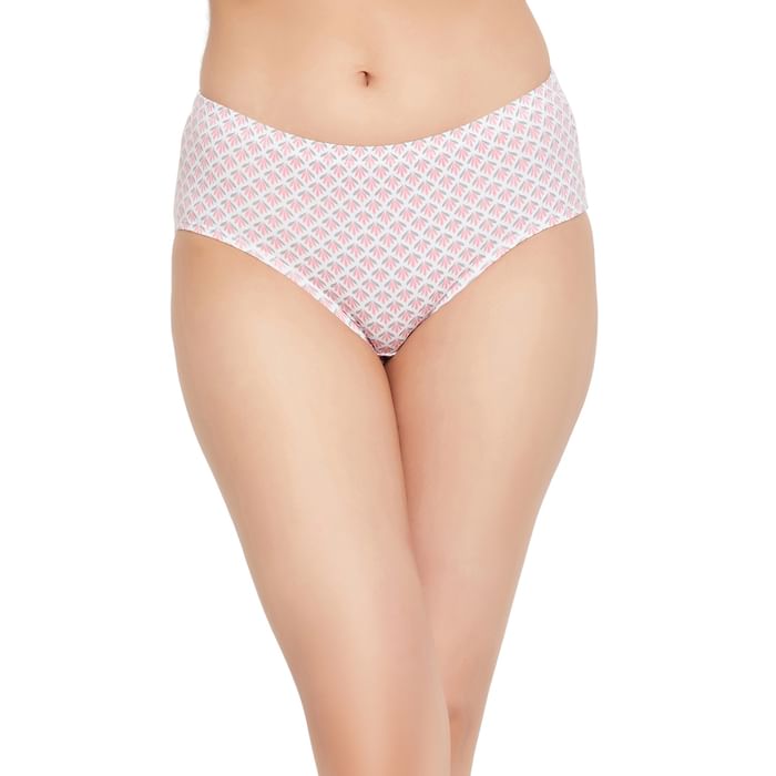 

Clovia Mid Waist Floral Print Hipster Panty in White with Inner Elastic - Cotton - PN2378B18