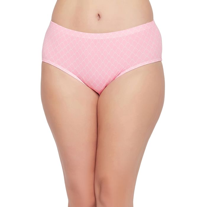 

Clovia Mid Waist Printed Hipster Panty in Baby Pink with Inner Elastic - Cotton - PN2378B22, Light pink
