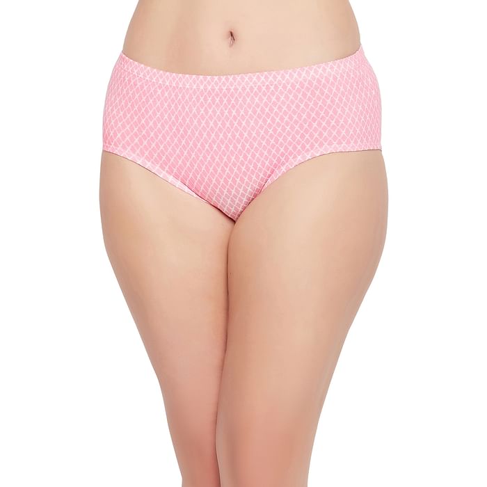 

Clovia Mid Waist Printed Hipster Panty in Baby Pink with Inner Elastic - Cotton - PN2378C22, Light pink