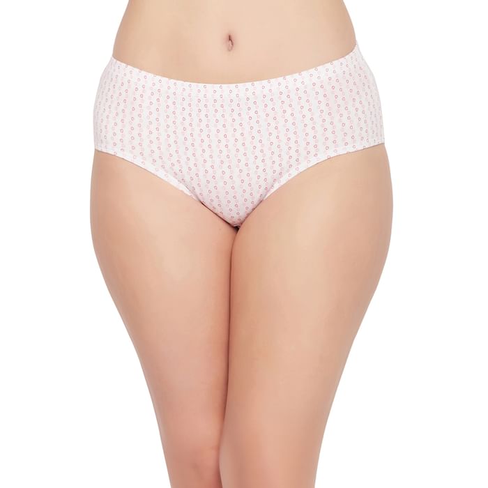 

Clovia Mid Waist Heart Print Hipster Panty in White with Inner Elastic - Cotton - PN2378D18