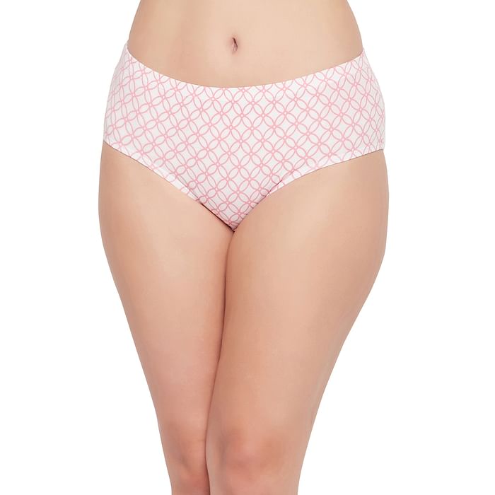 

Clovia Mid Waist Geometric Print Hipster Panty in White with Inner Elastic - Cotton - PN2378G18