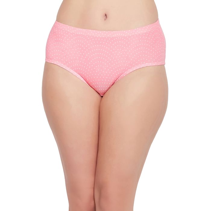 

Clovia Mid Waist Dot Print Hipster Panty in Baby Pink with Inner Elastic - Cotton - PN2378I22, Light pink