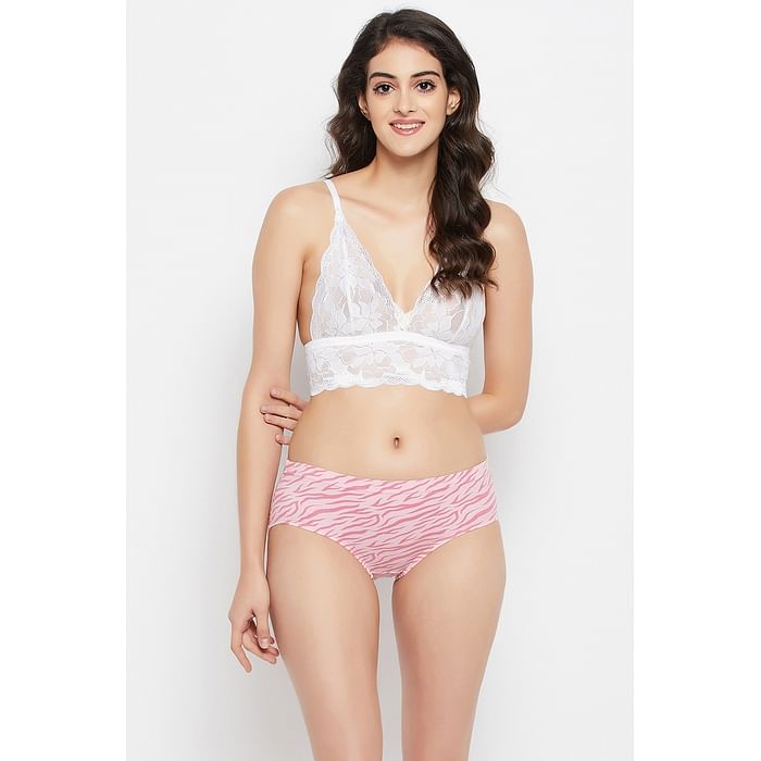 

Clovia Mid Waist Animal Print Hipster Panty in Baby Pink with Inner Elastic - Cotton - PN2378J22, Light pink