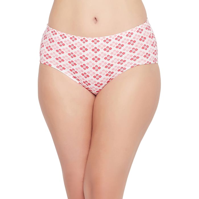 

Clovia Mid Waist Floral Print Hipster Panty in White with Inner Elastic - Cotton - PN2378N18