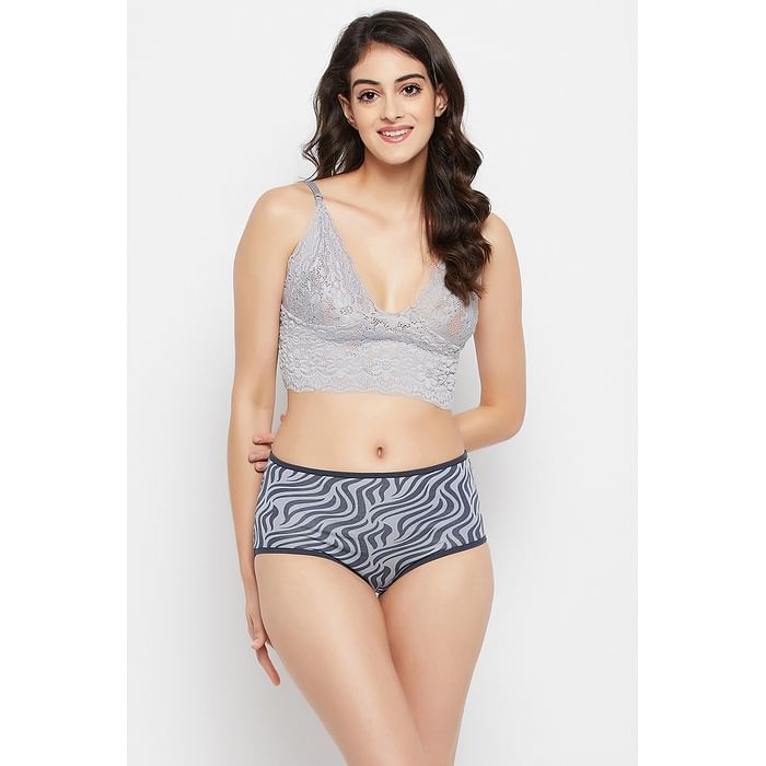 

Clovia High Waist Animal Print Hipster Panty in Grey - Cotton - PN2499B01