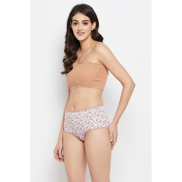 

Clovia High Waist Animal Print Hipster Panty in White - Cotton - PN2499I18