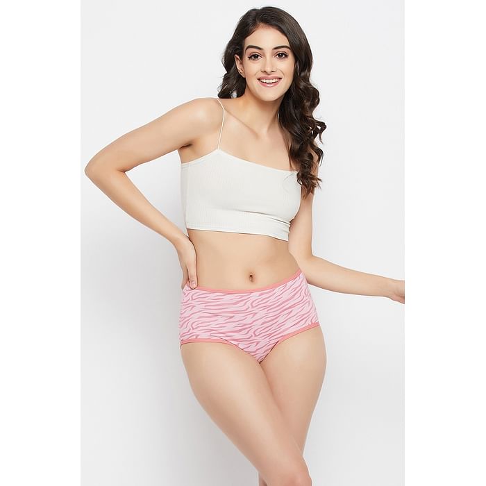 

Clovia High Waist Animal Print Hipster Panty in Baby Pink - Cotton - PN2499I22, Light pink
