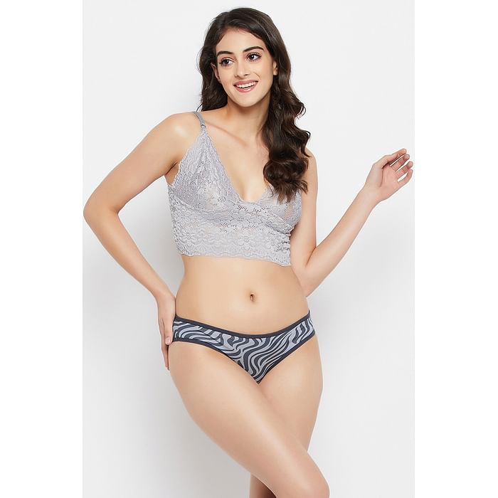 

Clovia Low Waist Animal Print Bikini Panty in Grey - Cotton - PN2568B01, Light grey