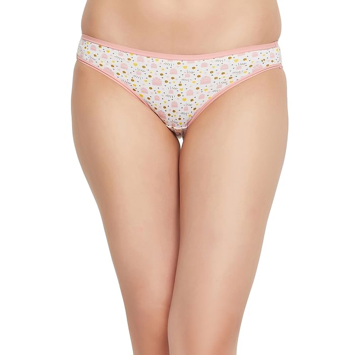 

Clovia Low Waist Printed Bikini Panty in White - Cotton - PN2568Q18